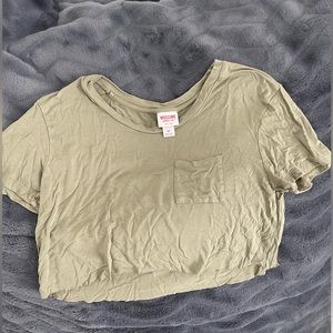 Extremely Soft and Light Cropped Tan/Green T-Shirt!